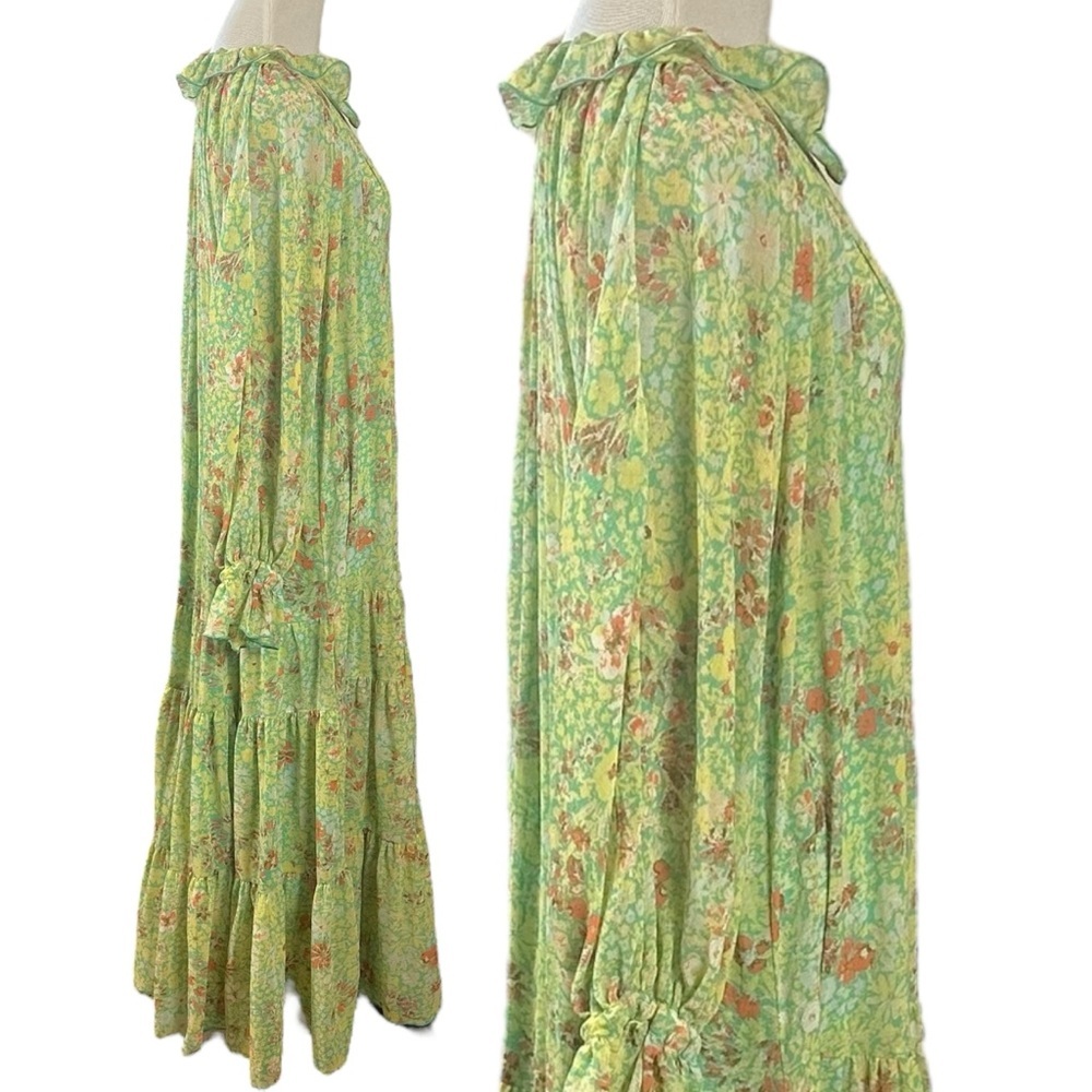 Free People Feeling Groovy Midi Maxi Dress Size Small NWT 70s Chartreuse Floral - Picture 7 of 16
